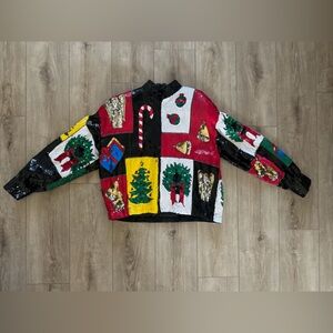 Vintage Modi Full Sequin Embellished‎ Santa Christmas  Theme Bomber Jacket 2-4